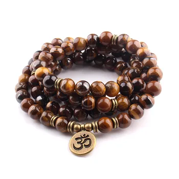 108 Tigrie Oko malej guľôčky s Lotus OM Budhistické Kúzlo jogy náramok pre ženy je Prírodný kameň šperky dropshipping
