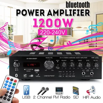 1200W 220-240V HIFI Audio Zosilňovač Domáce Kino Zosilňovače Zvuku s Diaľkovým ovládaním Podpora, FM, USB, SD Karty bluetooth