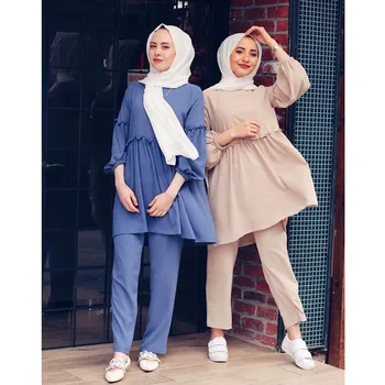 2 dielna sada moslimských módne jednoduché lete chladí ženy šaty na Blízkom Východe Turecka vyhovovali islamskej Materskej moslimské oblečenie nohavice