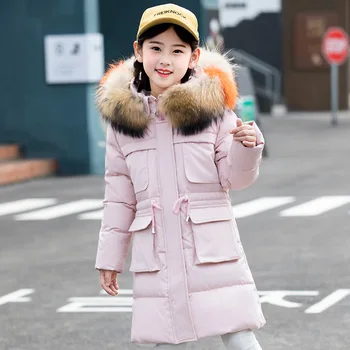 2020 Detí nadol bunda dievča stredne dlhý detí nosiť ťažký kabát veľkých detských novej veľkej kožušiny golier ťažké zimné oblečenie