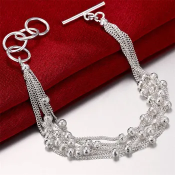 925 Sterling Silver Lesklý, Matný Multi-threaded Korálkový Náramok Ženy, Svadobné Šperky, Zásnubné Večierok