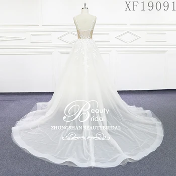 Beautybridal Reálne Fotografie Luxusné Svadobné Šaty Kráľovskej Vlak Čipky Appliques Spp Rukáv Svadobné Šaty Vestido XF19091