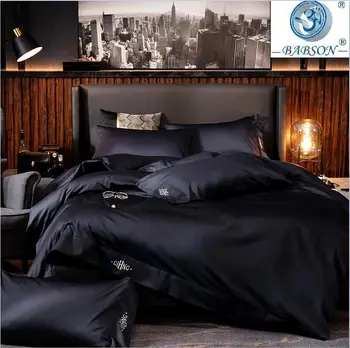 Black posteľná bielizeň z egyptskej bavlny sady Kráľovná Kráľ veľkosti Výšivky Posteľ Obliečky kryt prestieradlá/vybavené list bielizeň nastaviť hotel posteľ nastaviť