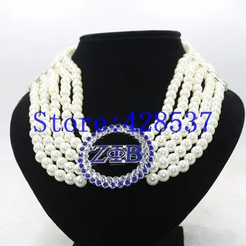 Doprava Zadarmo Grécko Grécky Sorority Zeta Phi Beta Symbol Kráľovská Modrá Biela Crystal Pearl Šperky Častý Choker Náhrdelníky