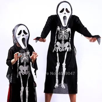 Dospelé Deti Halloween Strašidelné Kostra, Cosplay Kostýmy Transparentné Šaty 3D Lebka Maškaráda Ghost Zombie Mužov Šaty