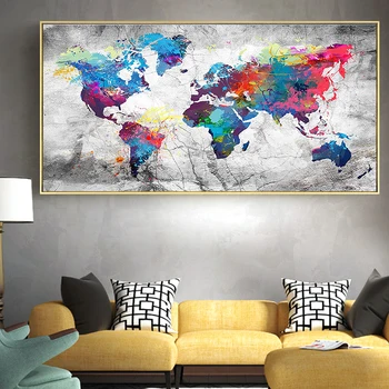 Farebné Mapy Sveta Plátno Maľovaní Plagátov a Vytlačí Abstraktné Mape Sveta obrazov na Stenu pre Obývacia Izba Dekor bez rámu
