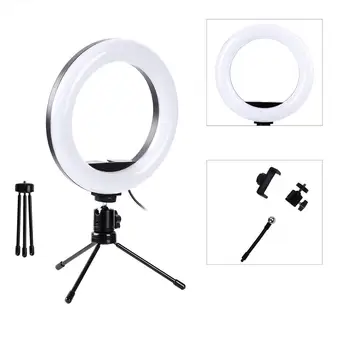 Fotografie LED Selfie Krúžok Svetlo Stmievateľné Fotoaparát Telefónu Krúžok Lampa 20 cm S Mini Stolný Statívy Pre make-up Video Live Portrét