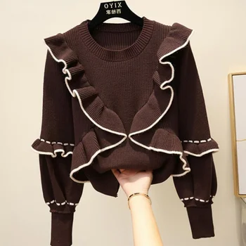 Jeseň zima žien top kórejský štýl, sa prehrabať šitie pulóver sveter nové svietidlo rukáv pletené klesnutie topy LL283