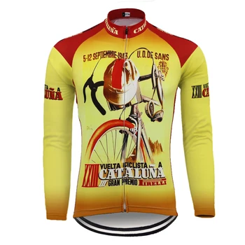 Klasická 1943 team cyklistický Dres s dlhými rukávmi zimná fleece & č fleece žltá cyklistické oblečenie mtb jersey ropa ciclismo