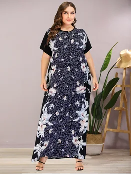 Letné Ženy Bežné krátky Rukáv kvetinový Tlač Nádrž maxi Šaty plus veľkosť voľné abaya kaftan ramadánu župan marocký šaty VKDR2116