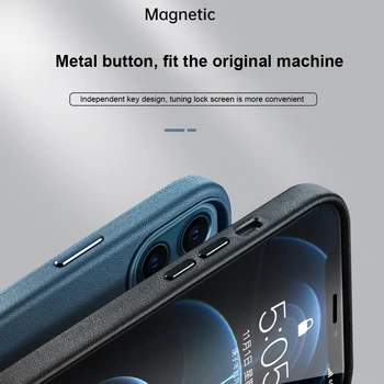 Luxusné ForMagSafe Magnetické Originálne Kožené puzdro Telefón Kryt Pre Apple iPhone 12 12pro 12mini 12promax Business 12 pro max shell