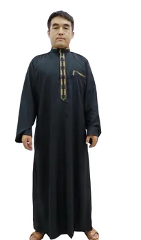 Odbavenie čierna výšivka thobe islamské oblečenie Katar ARABSKÝCH THOBE ŠATY ŠATY MUŽOV ŽUPAN DUBAJ JUBBA
