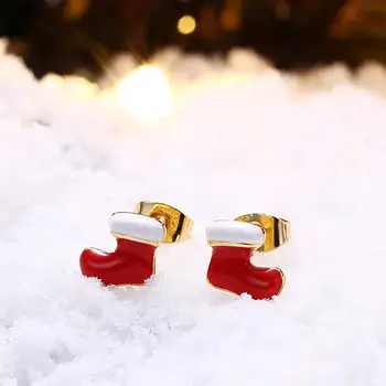PFHOO Vianočné Náušnice Pre Ženy Osobnosti Ponožky Roztomilý Stud Náušnice Zlaté Platne Módne Šperky Vianočný Darček Pre Priateľku