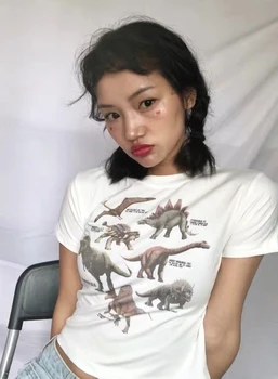 Ženy Dinosaura Tlač Plodín Tee Bežné t-shirt