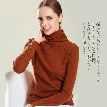 ženské turtleneck sveter Tenkým dlhým rukávom krátky rez duté pulóver turtleneck pletené klesnutie tričko